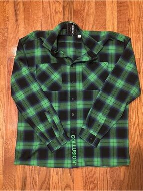 Collusion Green & Black Plaid Lightweight Shirt Jacket